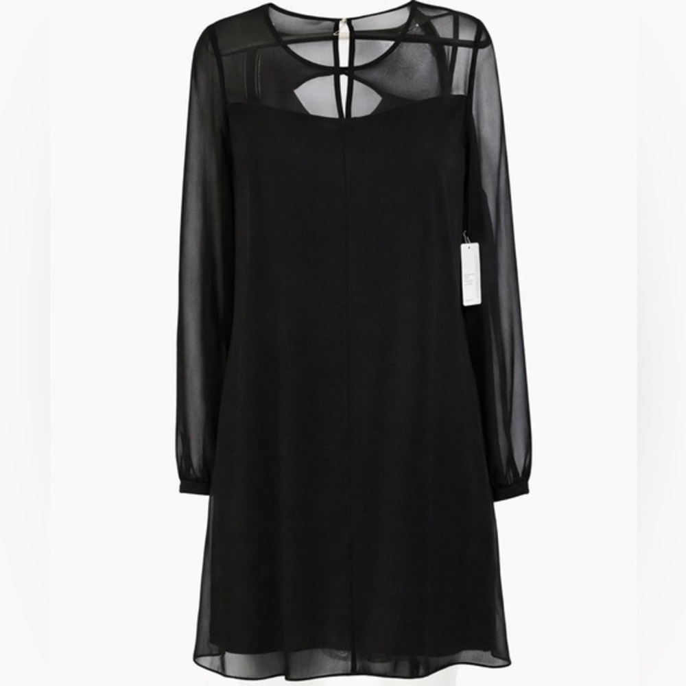 BCBGeneration Black Sheer Chiffon Long Sleeve Mini Dress Size Small NWT